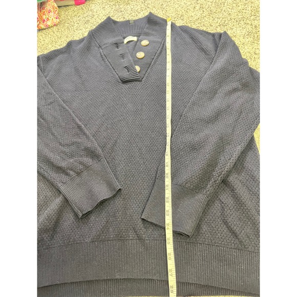 Tommy John Mens Navy Blue Textured Knit Shawl Collar Button Neck Sweater 2XL 2TG - Picture 5 of 11